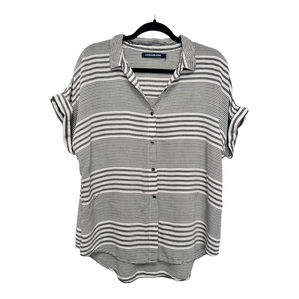 Calvin Klein Jeans Striped Button Shirt L | Black White Boxy Relaxed Fit